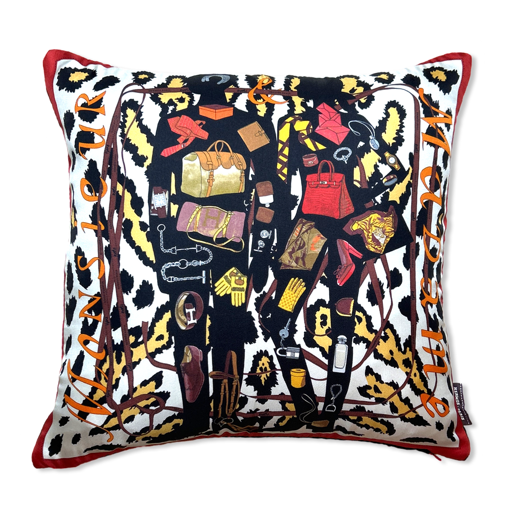 Monsieur et Madame Leopard Vintage Silk Scarf Pillow 17"