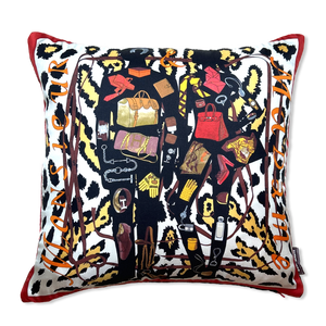 Monsieur et Madame Leopard Vintage Silk Scarf Pillow 17"