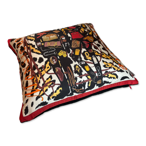 Monsieur et Madame Leopard Vintage Silk Scarf Pillow 17"