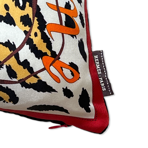 Monsieur et Madame Leopard Vintage Silk Scarf Pillow 17"