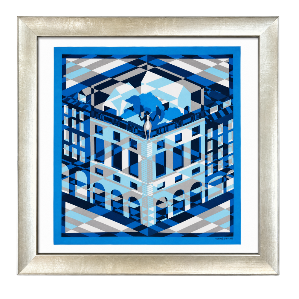 Faubourg en Perspective Framed Vintage Silk Scarf 24"