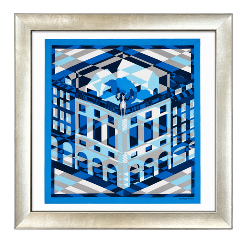 Faubourg en Perspective Framed Vintage Silk Scarf 24"