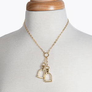 Langley - Equestrian Double Riding Stirrup Necklace in Gold