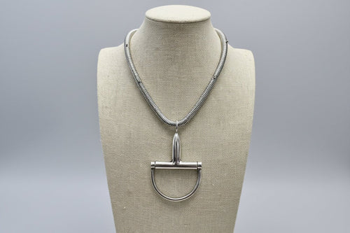 Western Silver Horse Bit Statement Necklace with Rhinestone Snake Chain — Bold Equestrian Jewelry