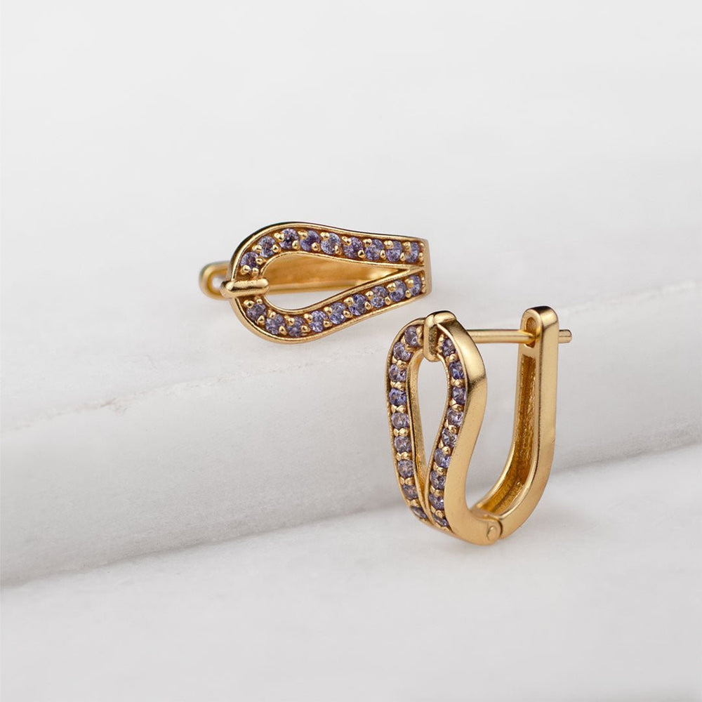 Levade - Moissanite Violet Stone 14K Gold vermeil Horseshoe Earring