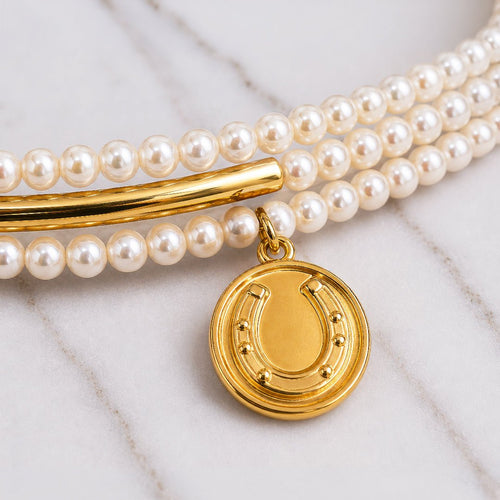 Prism - Pearl Horseshoe Coin Equestrian Bracelet