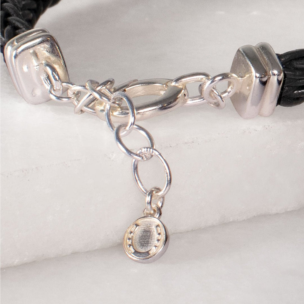 Tally - Braided Leather Horseshoe Coin Bracelet in Natural