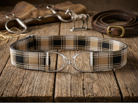 PaisleyEQ Stirrup Buckle Belt-Tan & Black Plaid