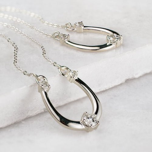 Trinity - Moissanite Stone Horseshoe Necklace in Silver