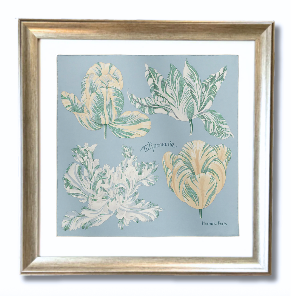 Tulipomanie Detail Framed Vintage Silk Scarf 24"